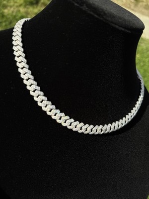  10mm Fully Iced VVS1 D Moissanite Cuban Link Chain Solid 925 Passes Tester!