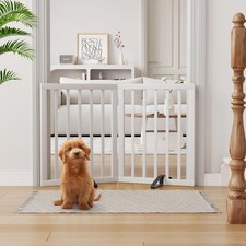 Wooden Pet Gate 24" Height 2 Panels with Metal Stands Dog Barrier AUCTION
