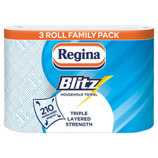 Image of Regina Blitz 3 Ply 12 Kitchen Towel Rolls, 70 Sheets Per Roll