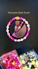 Handmade Pink Beaded Bracelet, Round Beads, B...