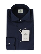 500 Luigi Borrelli Dark Blue Solid Shirt - Slim - 17.5/44 - LB12272411