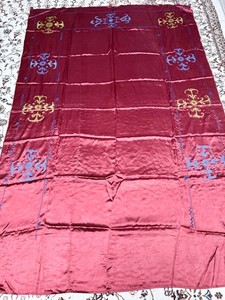 Large Uzbek Suzani Embroidered Textile Burgundy 210x144 cm Wall Hanging
