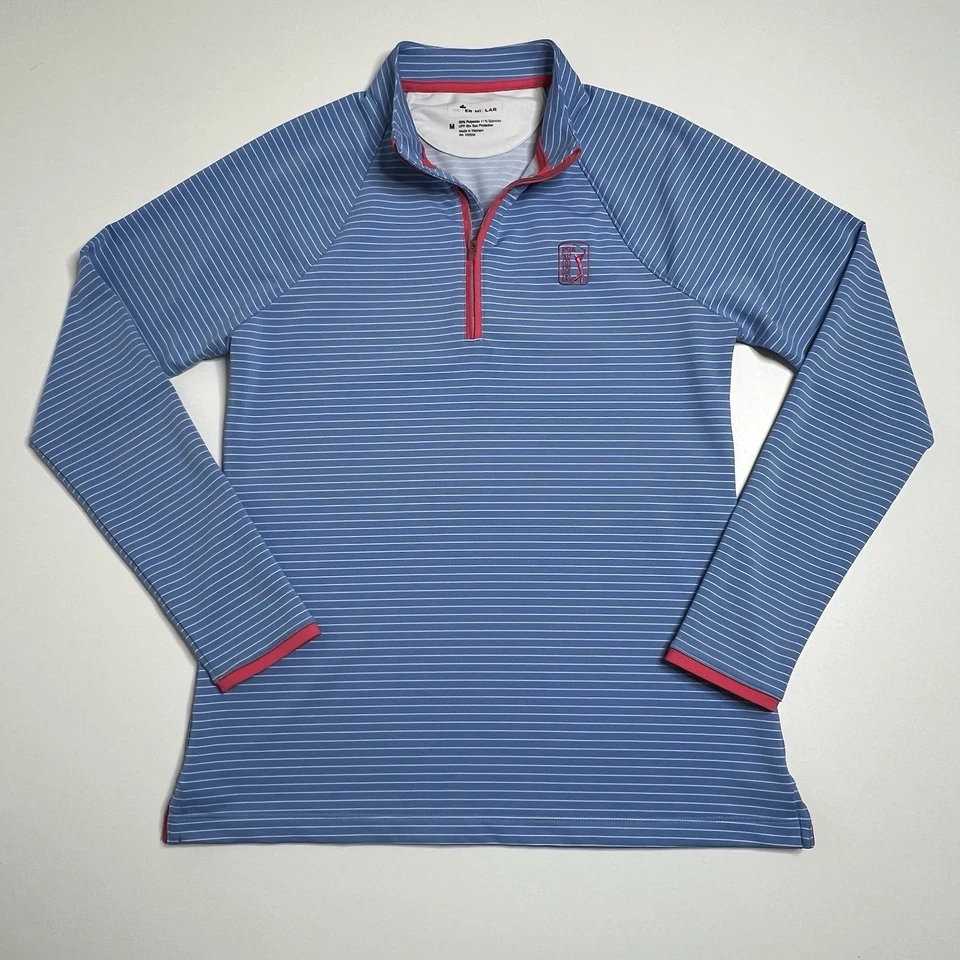 Pullover de golf Peter Millar para mujer 1/4 cremallera Perth Performance azul rosa talla M Foto 2 de 4