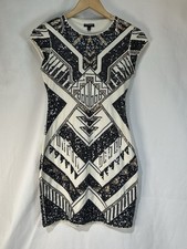 EXPRESS Women Deco Sequin Aztec Black Gold Cap Sleeve Cotton Sheath Dress XS