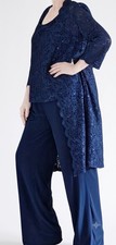 Navy Blue Lace Sequin 3-Piece Pants Set Evening Formal Mother Of The Bride S 12