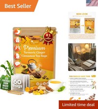 Natural Turmeric Ginger Herbal Tea Bags - 60 Count for Digestion Brain Support