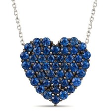 LeVian 14K White Gold Pendant Necklace with 3 Carat Multiple Round Cut Sapphire
