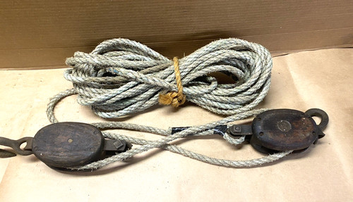 A  Complete  Vintage Set of  Block and Tackle - Wooden Pulleys