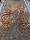 Set of 4 Jeannette Windsor Pink Depression Glass Teacups & Saucers C. 1936-46