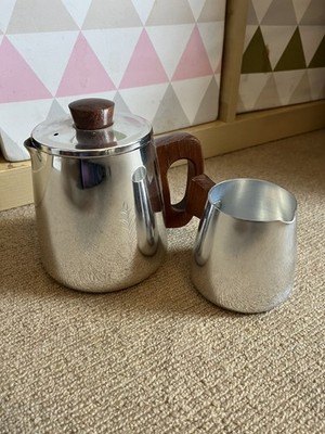 Vintage Sona Edelstahl Kaffeekanne & passendes Milchkännchen - Mid Century Retro