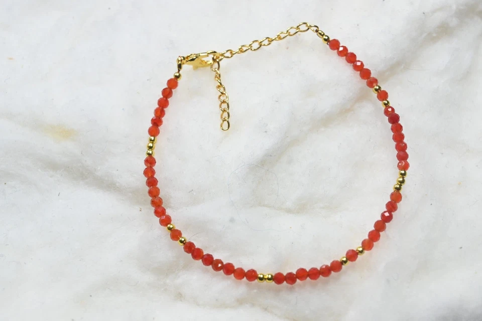 Brazalete de mujer natural naranja facetado redondo pequeñas cuentas de piedras preciosas 6-8" Foto 2 de 4