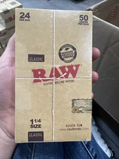 Raw 1.25 (1 1/4) Classic Cigarette Rolling Paper Full Box 24 pk~Factory Sealed