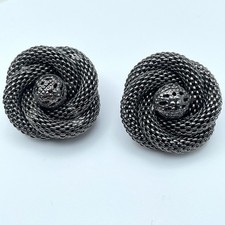 Vintage 80s Gunmetal Tone Mesh Rose Stud Earrings Women's Jewelry Statement Y2K