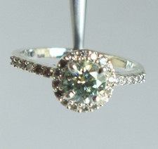 Green Diamond Solitaire 1.12 Carat Round Brilliant Cut Certified Birthday Ring