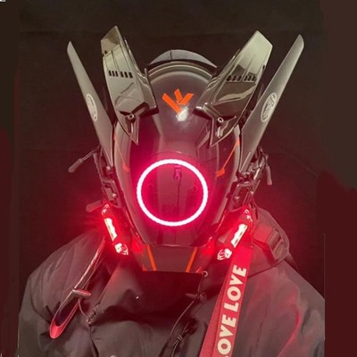 Ayvada schwarze futuristische Cyberpunk Maske, Full Face LED beleuchtet Cyberpunk Cosp