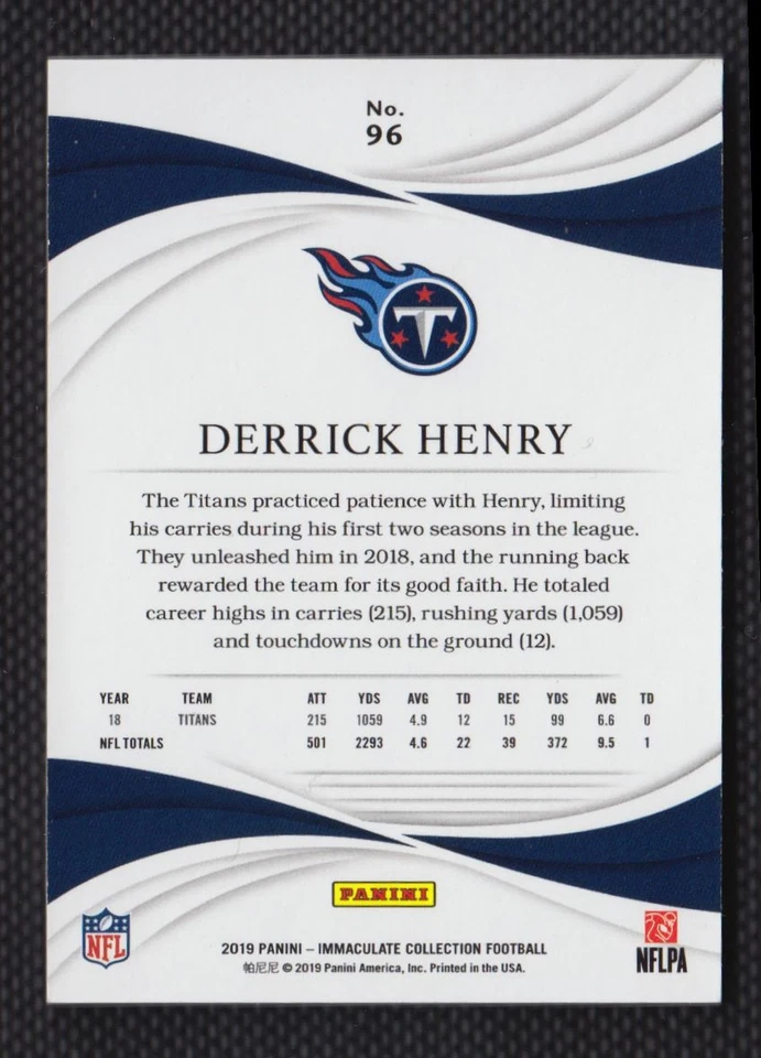 2019 Panini Immaculate Collection Emerald Derrick Henry 02/20 #96 - Image 2 of 2