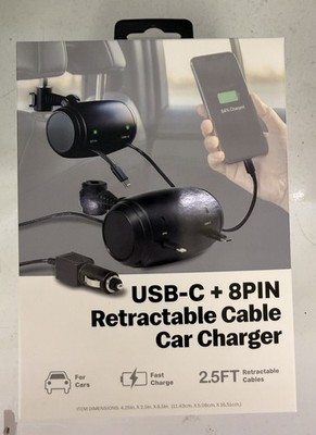 Ride Share C + 8PIN Retractable Cable Car Passenger Charger