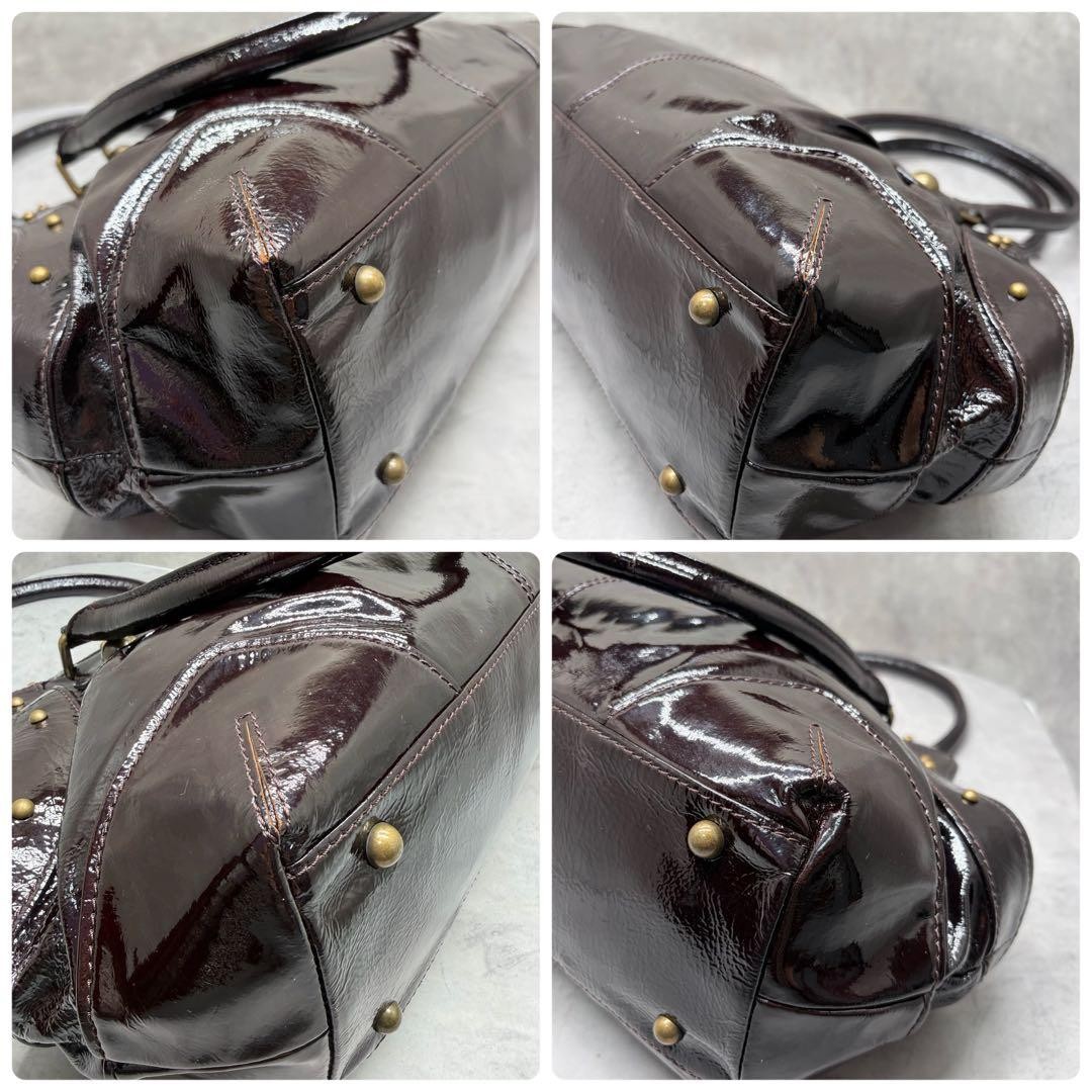 Burberry Blue Label Enamel Leather Handbag Burgundy Dark Brown Bag New thumbnail 18