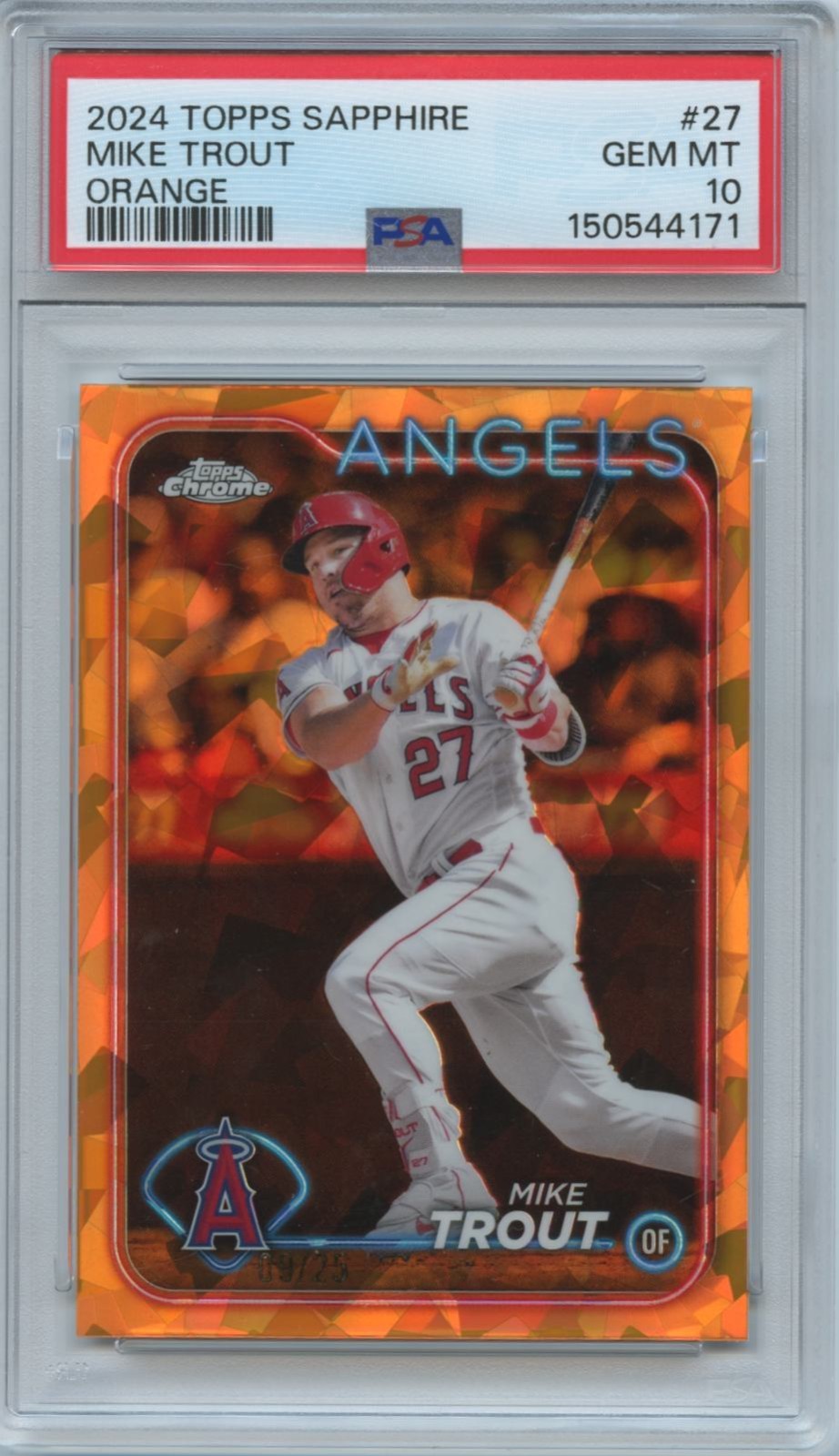 Mike Trout 2024 Topps Chrome Sapphire Orange Refractor LA Angels 9/25 PSA 10