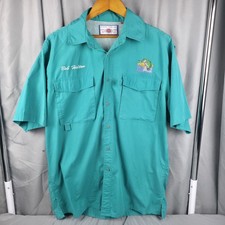 Penn Reels Fishing Shirt Mens L Vented Outdoor Cargo Pockets Teal Bass Logo