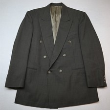 Vtg USA Made Double Breasted 38R Green Windowpane 100% Wool Blazer Sport Coat