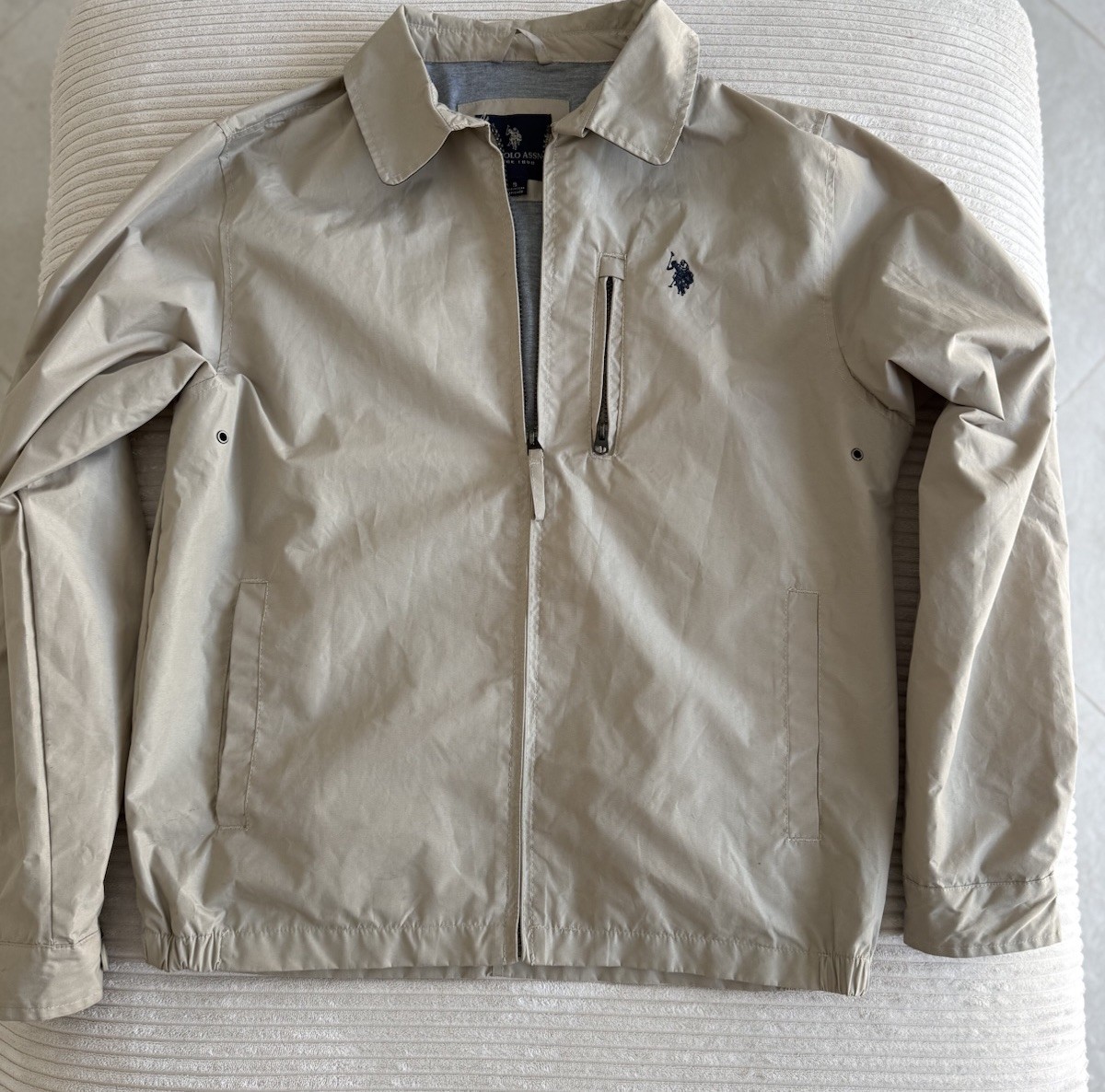 Men S Beige Full Zip Point Casual Short Solid