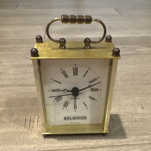 Belwood Quartz Carriage & Lantern Desk Clock Gold Metal/Glass Roman Numerals