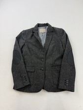 Banana Republic Blazer Womens 6 Gray Tweed Elbow Patch 2 Button Lined Jacket