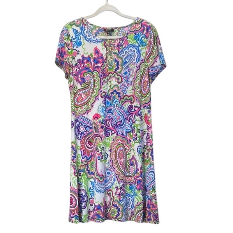 MSK Womens L Colorful Chain Accent Fairy/Cruise/Vacation Shift Dress 