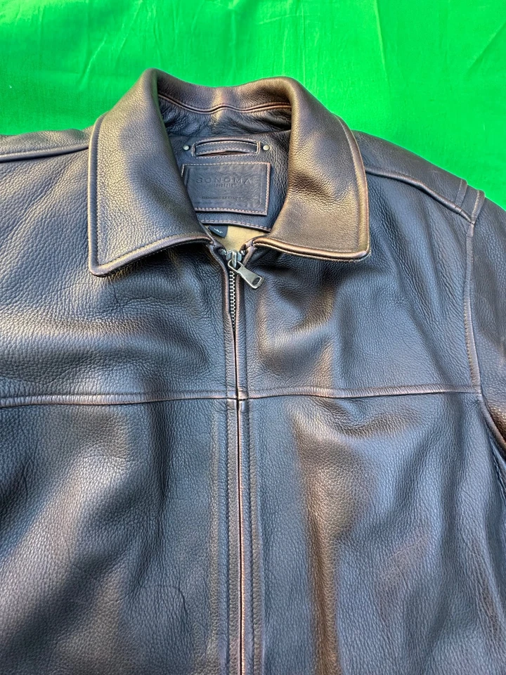 Винтажная мужская коричневая кожаная куртка Sonoma размер L. - Изображение 3 из 4