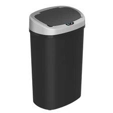 13.2 Gal. / 50 Liter Black Oval Plastic Kitchen Trash Can with Sensor Lid and Od