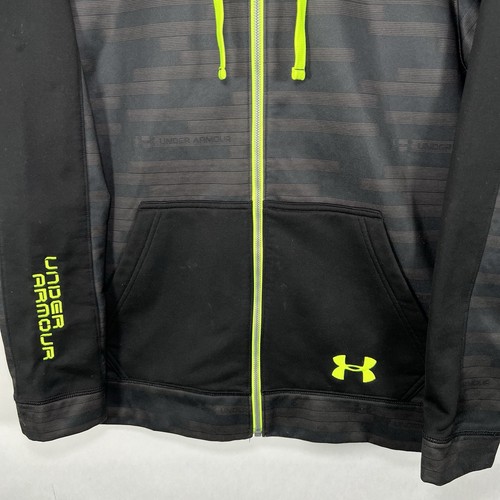 Under Armour Full Zip Hoodie Mens Size Small Black Neon Green Accents Colorblock - Picture 3 of 13