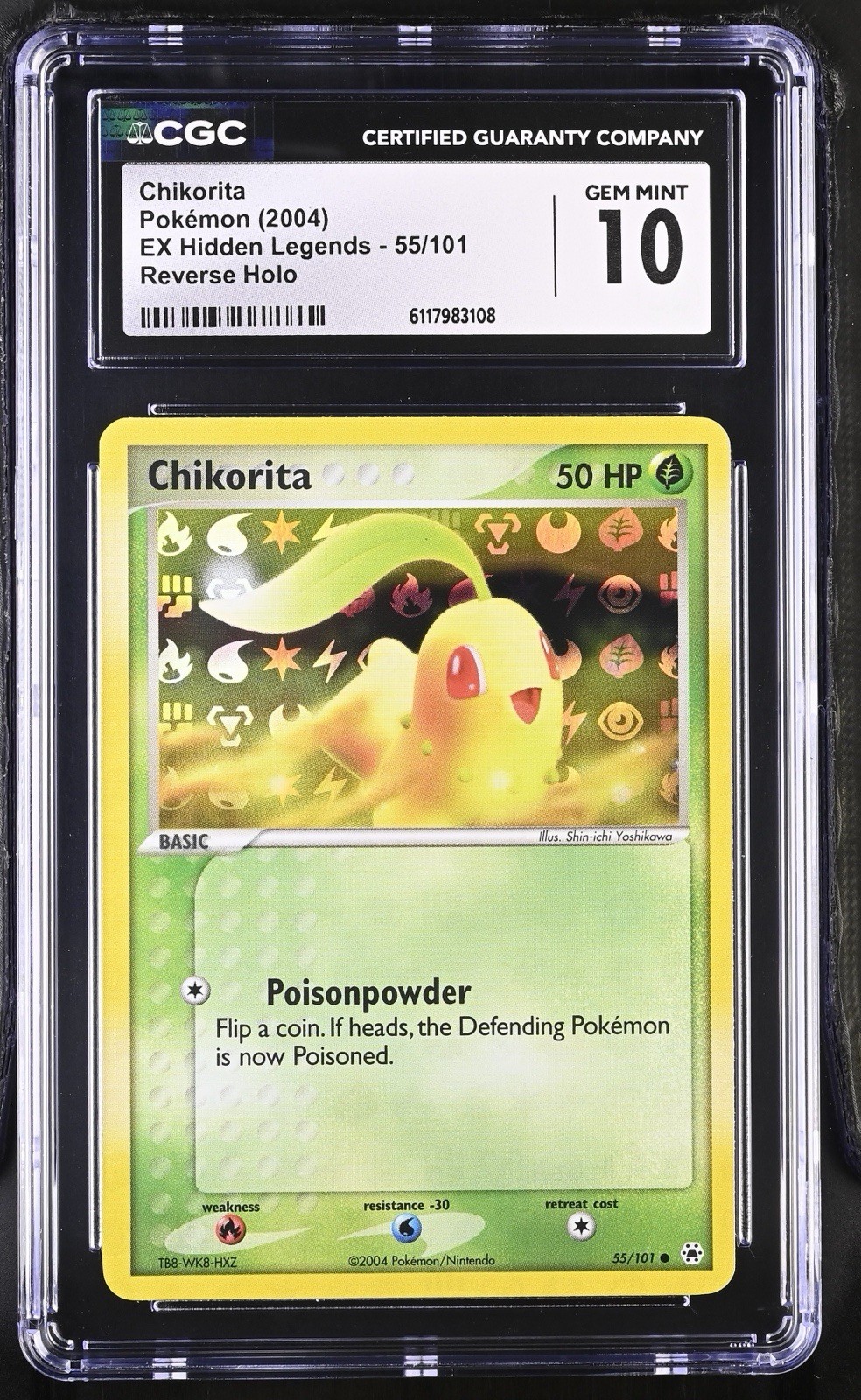 Pokémon Chikorita EX Hidden Legends 55/101 Reverse Holo CGC Gem Mint 10