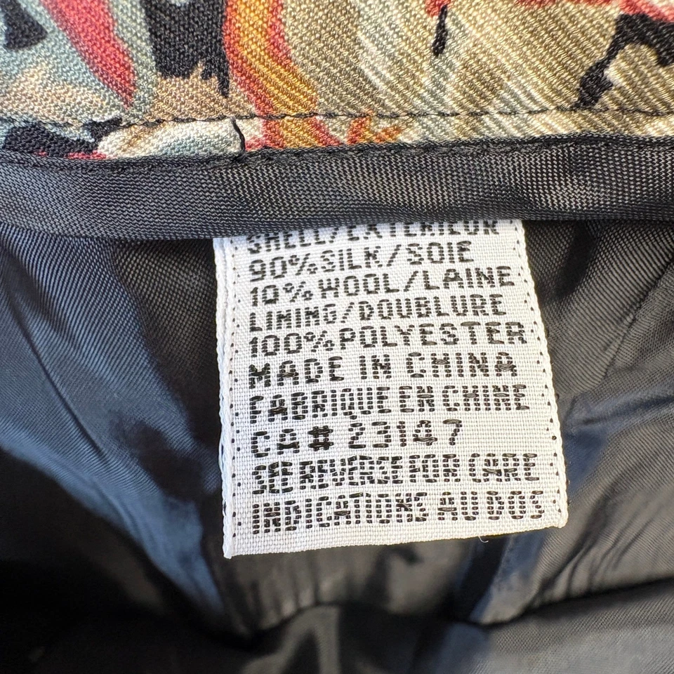 Pantalones Talbots Mujer Talla 12 Petite Mezcla Lana Seda Negro Floral Estampado Dragón Asiático Foto 3 de 4