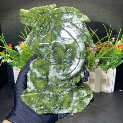 3.1LB 6.5'' Natural Xiuyan Jade Fly Dragon Carved Quartz Crystal Mineral Decorate