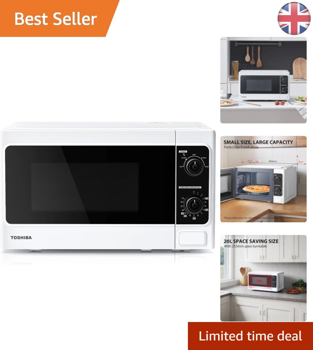 Modern White Microwave 20L - 800W with 5 Cooking Settings & Removable Turntable
