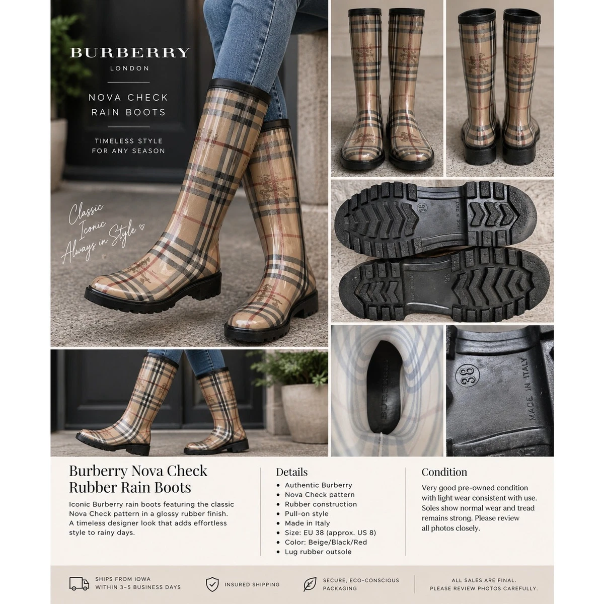 【未使用】Burberry レインブーツ　サイズ38 Burberry Rubber Boots for Women for sale | eBay