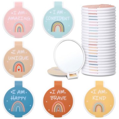  24 Pcs Inspirational Compact Mirror Bulk Gifts Round Folding Boho Mini Rainbow