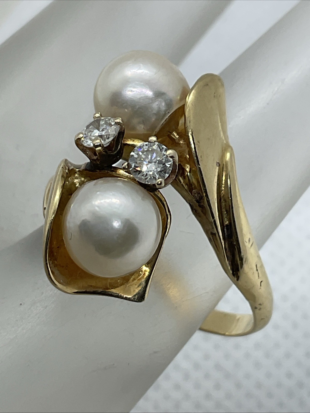 BEAUTIFUL Solid 18K Yellow Gold White Pearls & Di… - image 15
