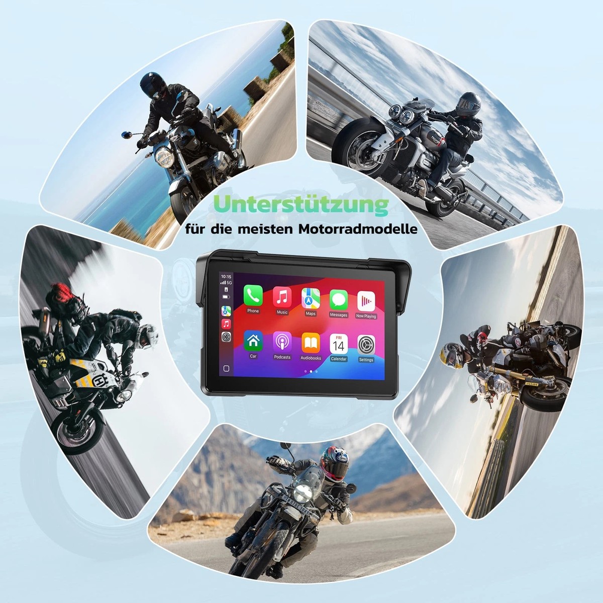 LAMTTO Motorfiets CarPlay En Android Auto Draadloos Scherm - 7 Inch IP67 Waterdicht Touchscreen - Navigatie, Bluetooth, Siri/Google Assistent - Upgrade