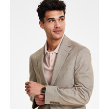 Calvin Klein Mens Slim Fit Sport Coat Blazer 42L Tan Solid Soft Jacket