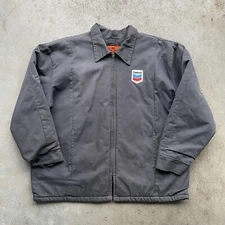 Vtg 90s Chevron Gas Station Work Jacket Quilted Lined Size XL Retro Patch Logo