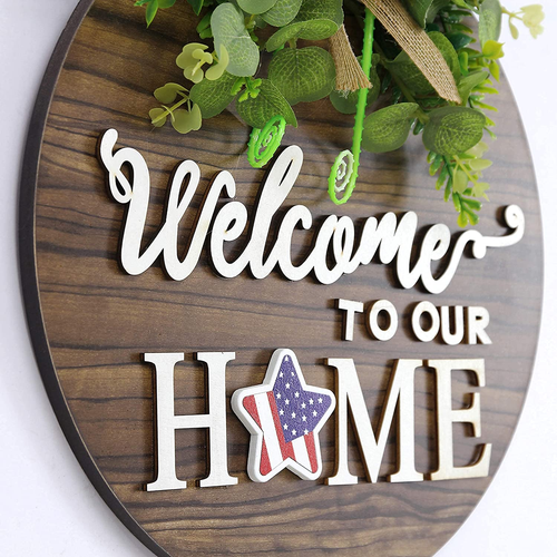Interchangeable Seasonal Welcome Sign Front Door Decoration, Rustic round Wood W - Picture 4 of 12
