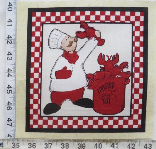 TWO Chef Fabric Lobster Pot Dungeness Crab 7-1/4" x 7-1/2" Quilt block Squares - Picture 3 of 3