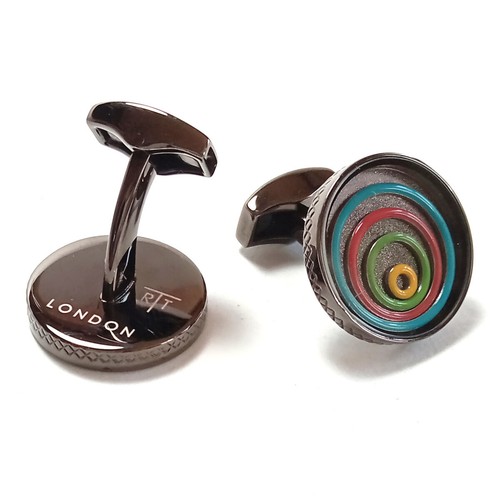 TATEOSSIAN Cufflinks Gunmetal Black Colorful Olympic Coloring Round With Box F/S - Picture 3 of 6