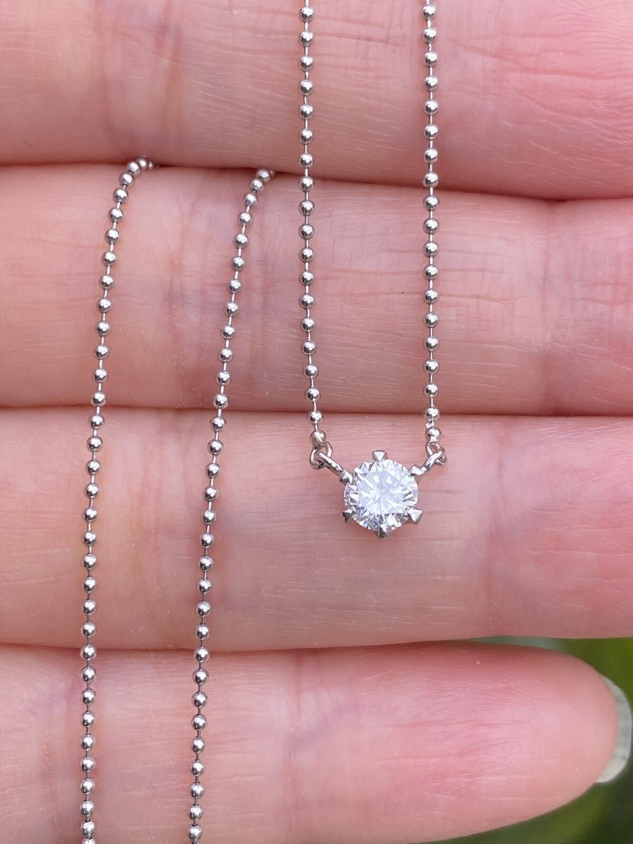 Platinum 100% Natural White Diamond Pendant Necklace 17