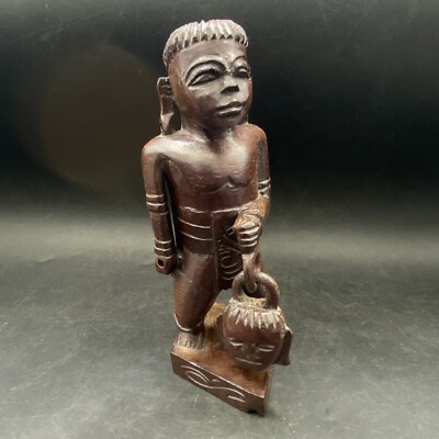 HEAD HUNTER Azteken Krieger Vintage Holz geschnitzt 8'' Figur baumelnder Schädel