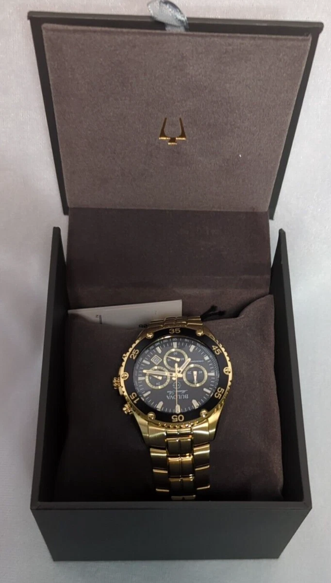 Bulova Mens Marine Star Gold Chronograph Stainless Watch Black  