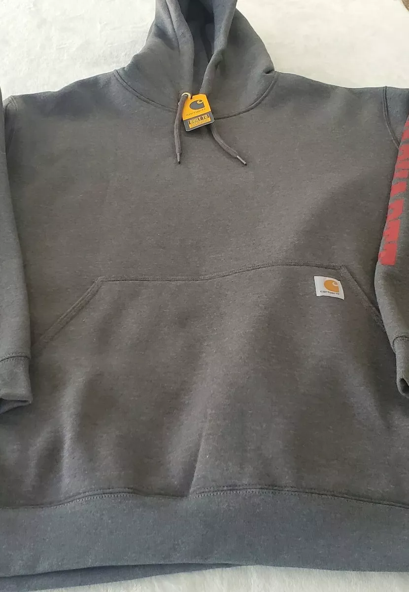 Carhartt Hoodie Men s Size 3XL Loose Fit Logo Graphic Sweatshirt Midweight Gray