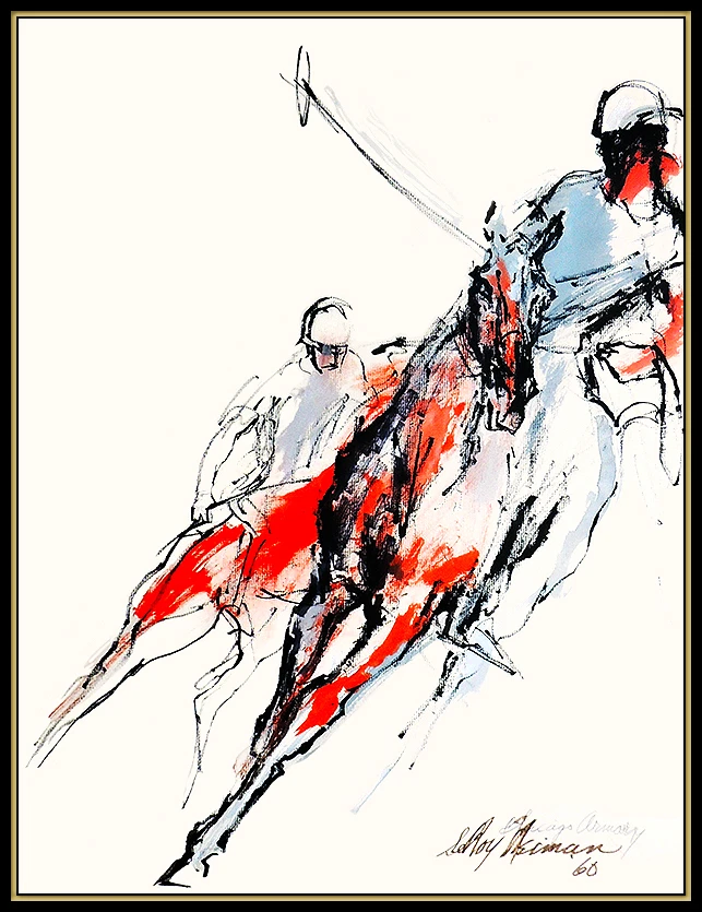 Pintura Acrílica Original LeRoy Neiman Firmada Carreras de Caballos Obra de Arte Polo Deportes Foto 2 de 4